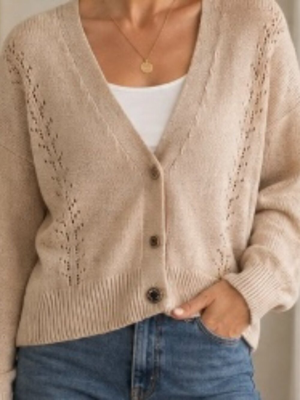 Marc New York women's button cardigan Taupe size Med cropped cotton fall casual